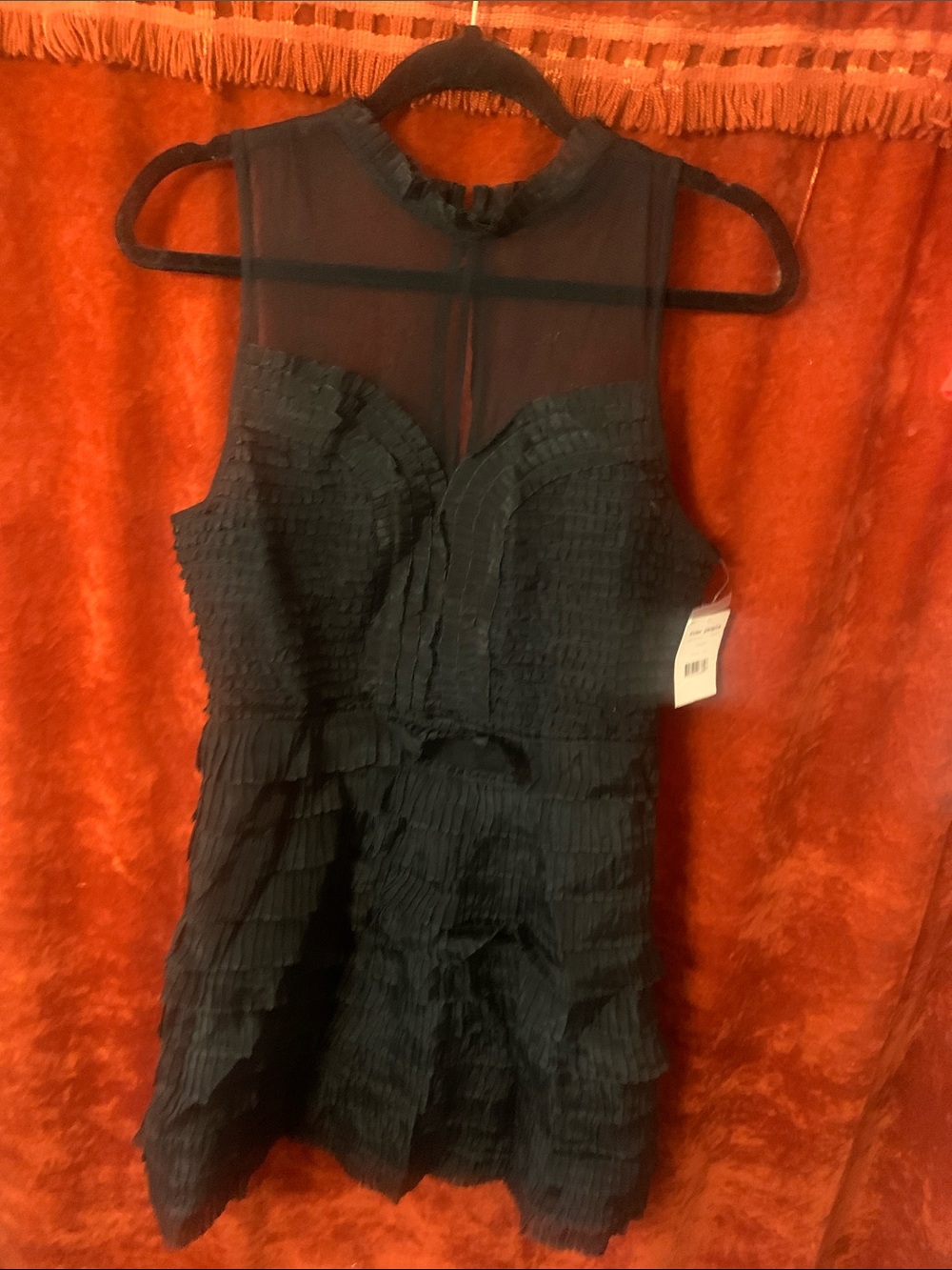 Free People Black Tiered Ruffle Dress side zipper